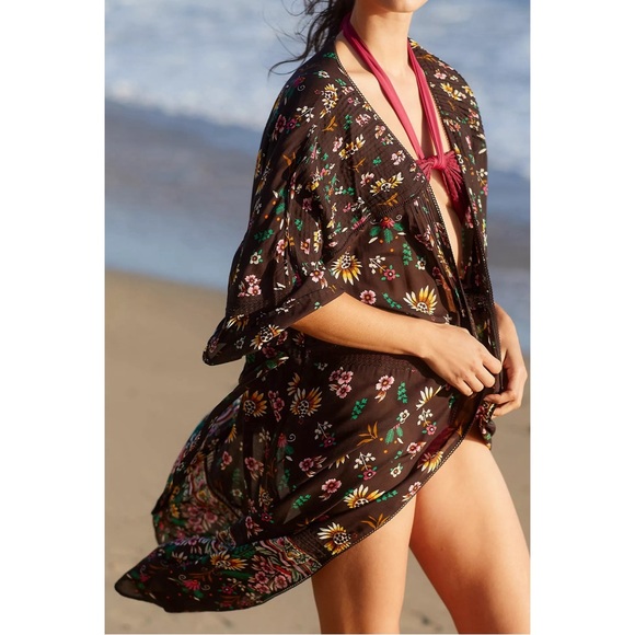 Anthropologie Pintucked Brown Floral Robe NWT Size Large - Picture 5 of 15